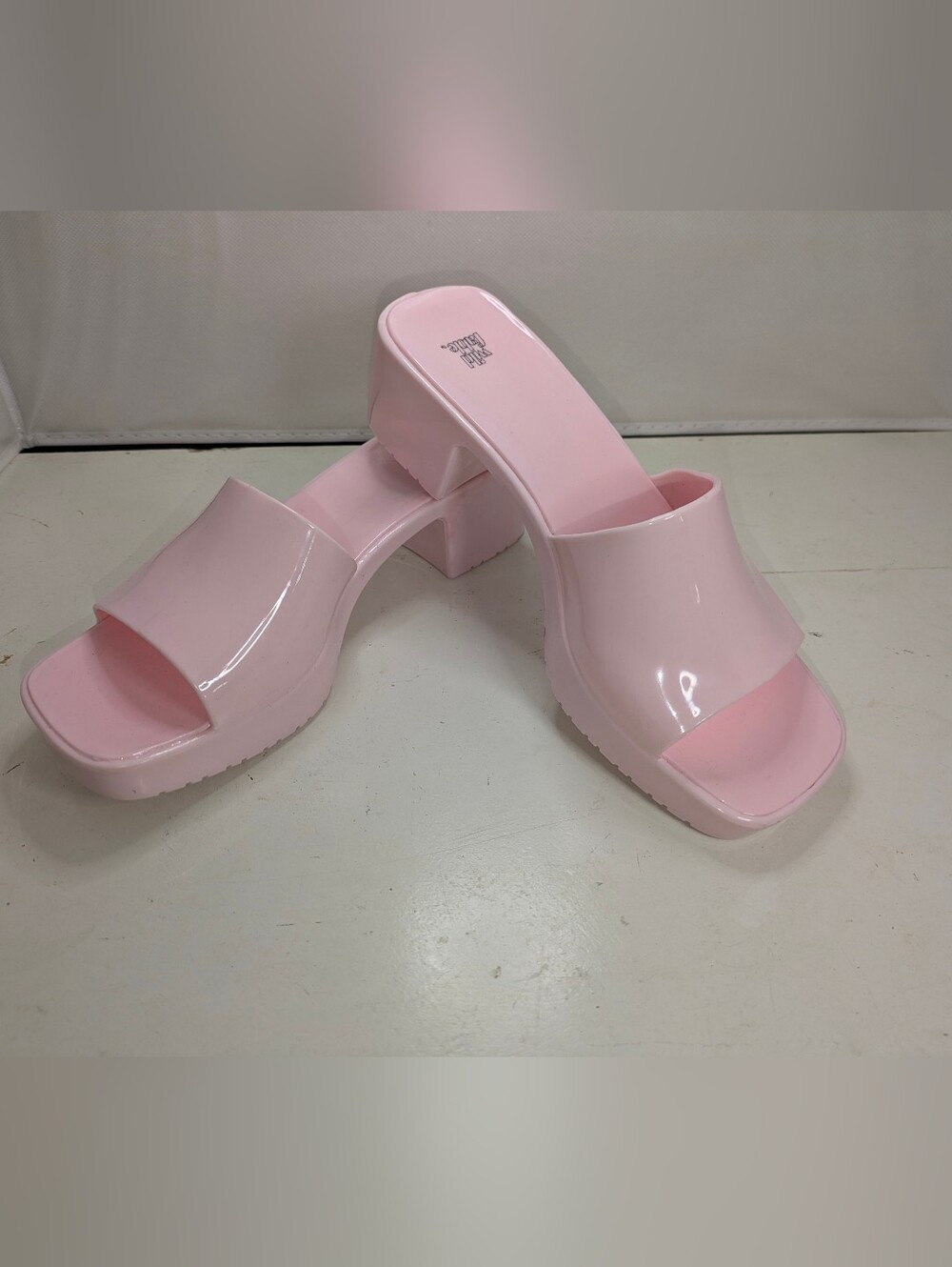 Pink Jelly Block Heel Slide Sandals Women's Square Toe Y2K Barbiecore Mules Sz 7